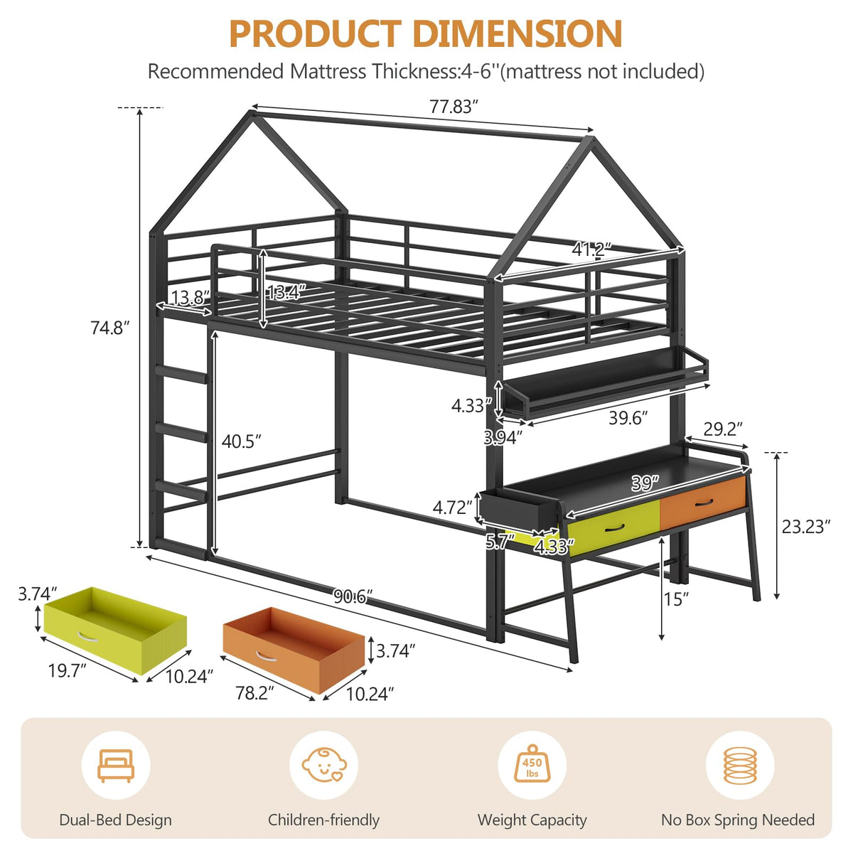 Twin Over Twin Bunk Bed with Desk and Drawers H97976