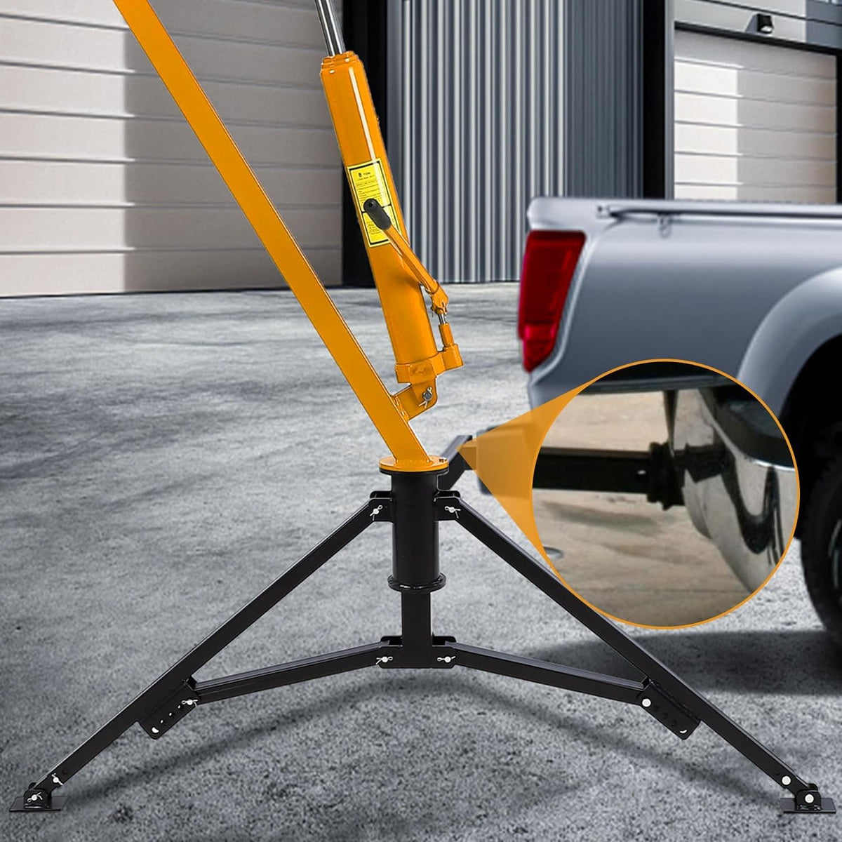 Hydraulic Hitch Mounted Pickup Truck Crane, 1000 Lbs Capacity, 360° Swivel, Yellow D164362