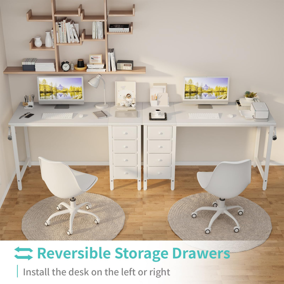 White 47 Inch Computer Desk with Drawers B319099