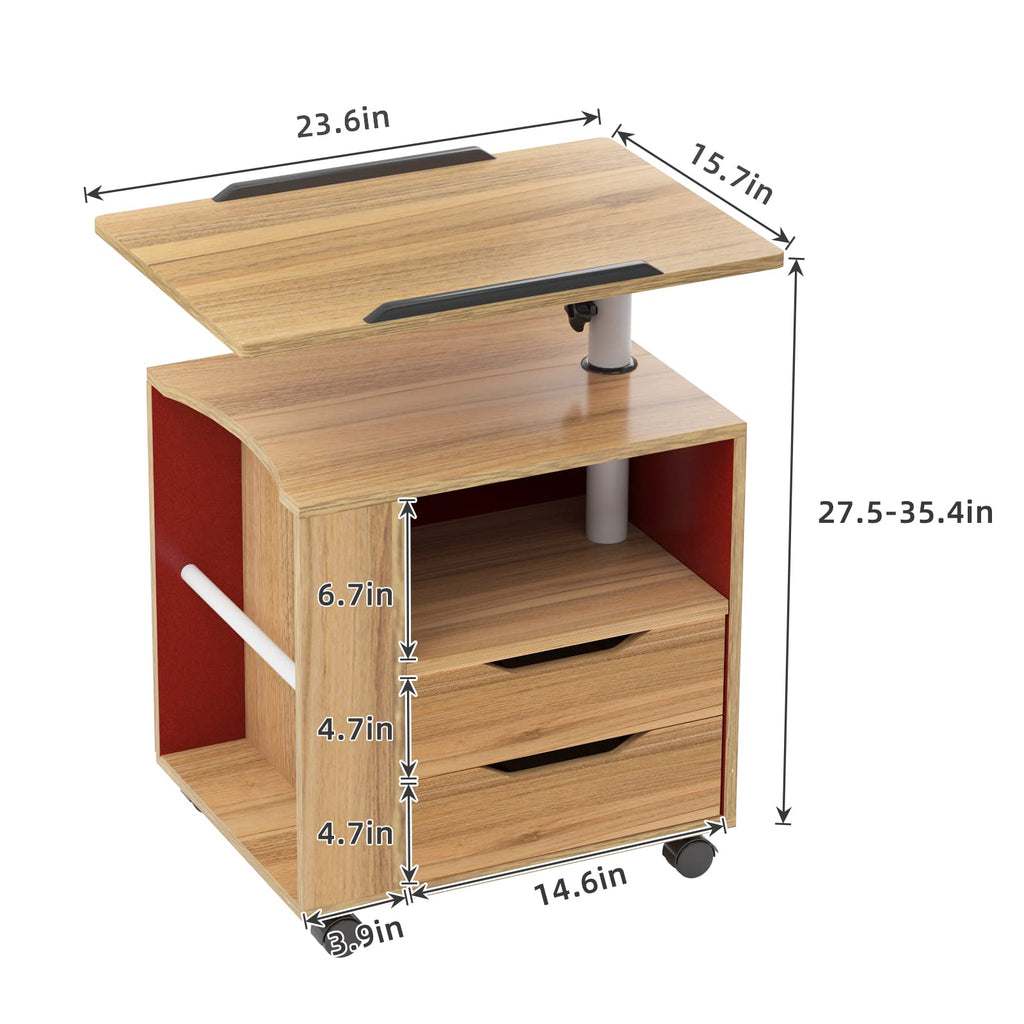 23.6in Rolling Nightstand with 2 Drawers and Shelf Oak G5968