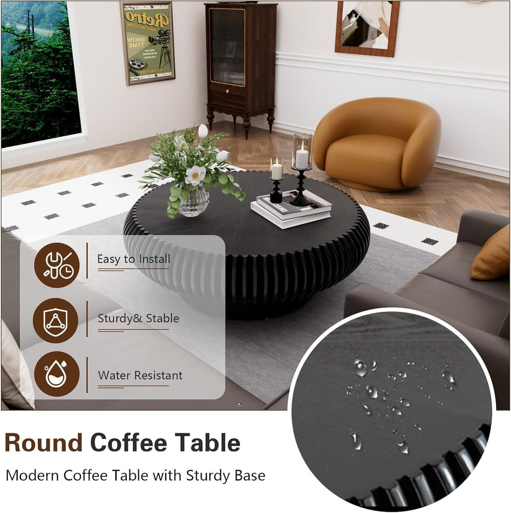 Black Round Fluted Drum Coffee Table V829