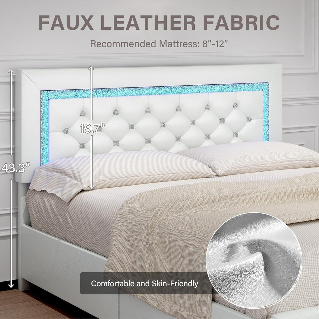 White Twin Bed Frame with Storage Drawers and LED Lights D590697