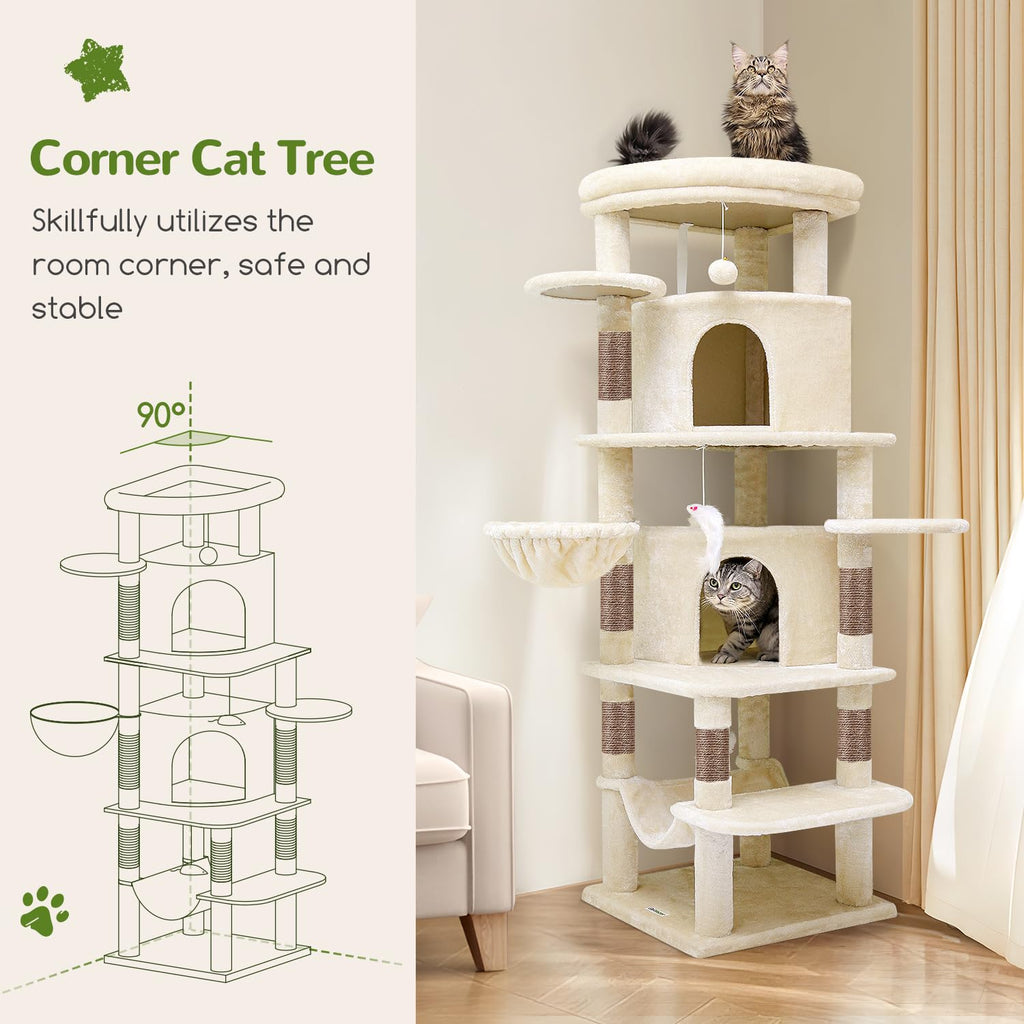 Beige 66inch Corner Cat Tree Tower C5081