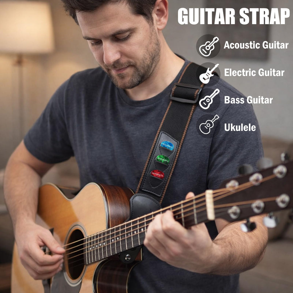 Black Adjustable Guitar Strap Kit with Locks and Picks P503