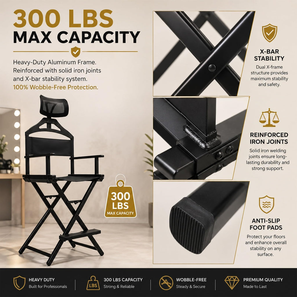 Extra Tall Foldable Directors Chair with Adjustable Mesh Headrest C92516