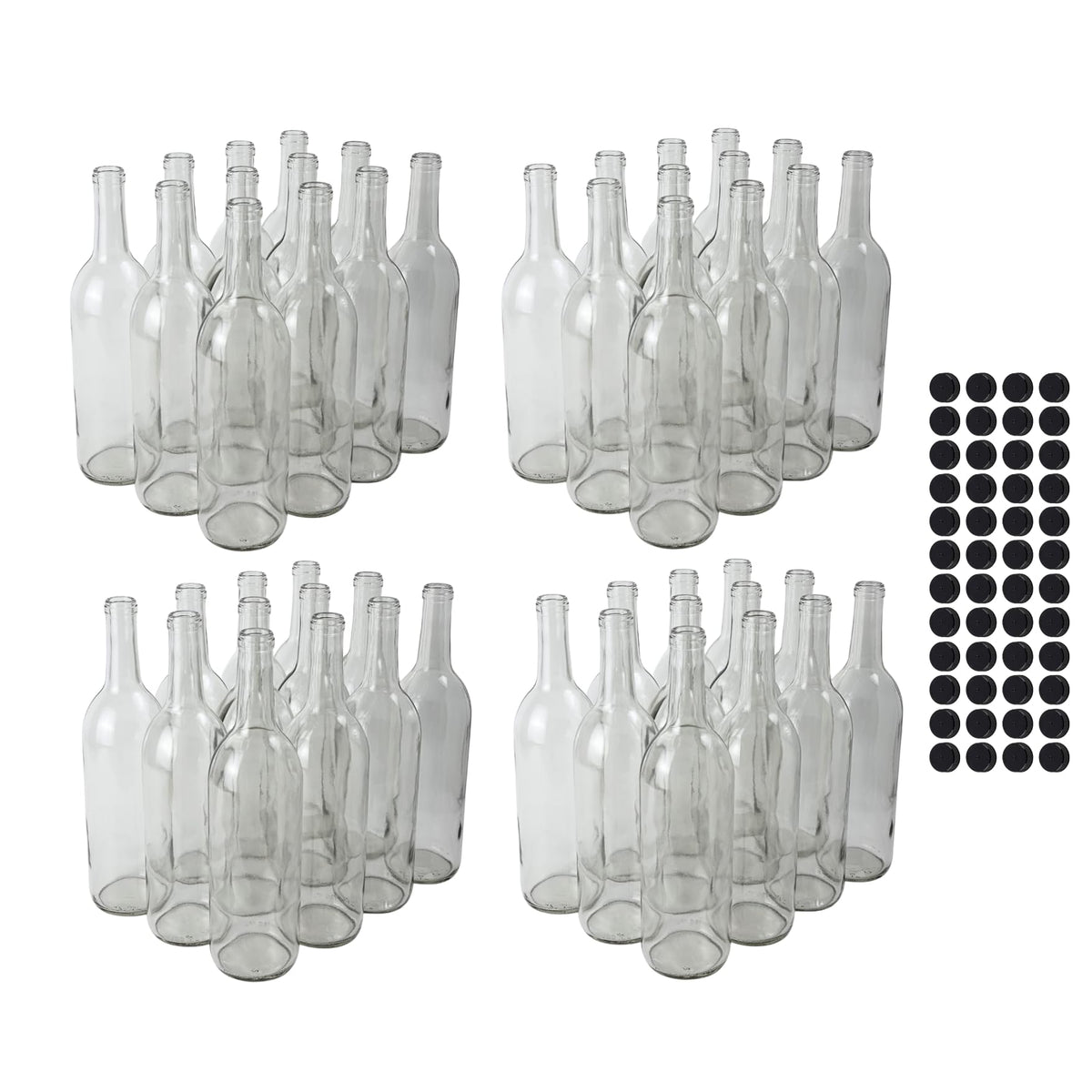 750ml Clear Glass Bottles with Lids, 48-Pack I400