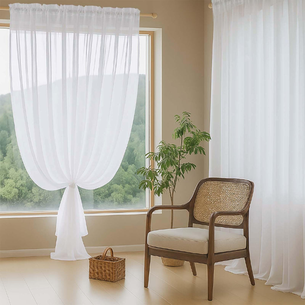 Extra Wide Sheer White Curtains 84 Inches Long 2 Panels D19915