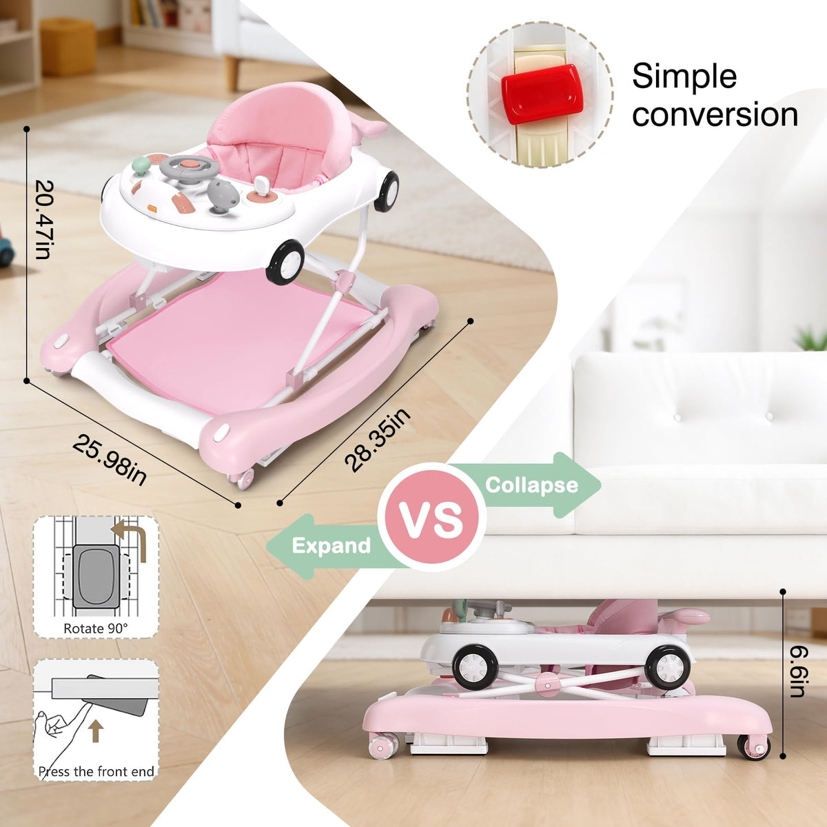 5-in-1 Convertible Baby Walker with Steering Wheel Music Activity Center F668