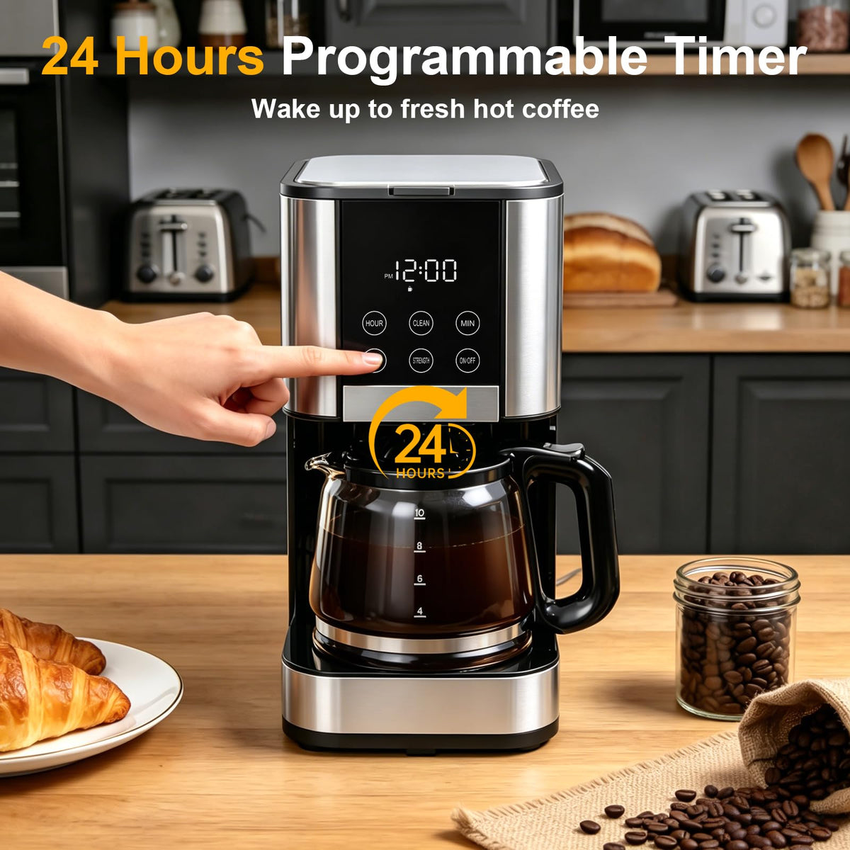 10 Cup Programmable Drip Coffee Maker with Glass Carafe A293