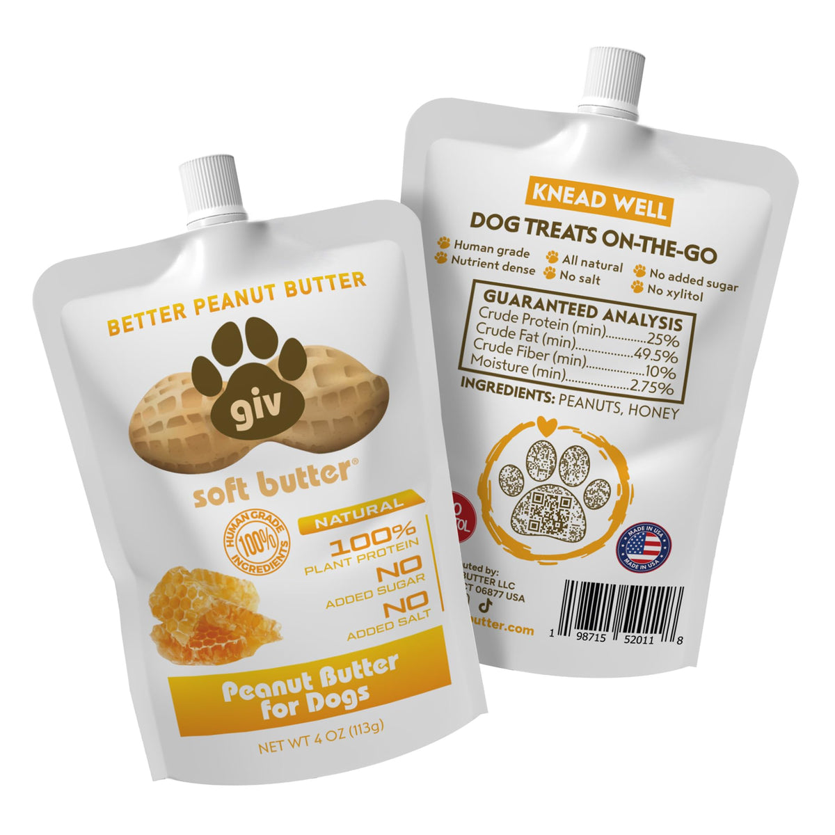 All Natural Peanut Butter for Dogs, 2 Ingredients, 4oz Pouches (6 Count) Q7591