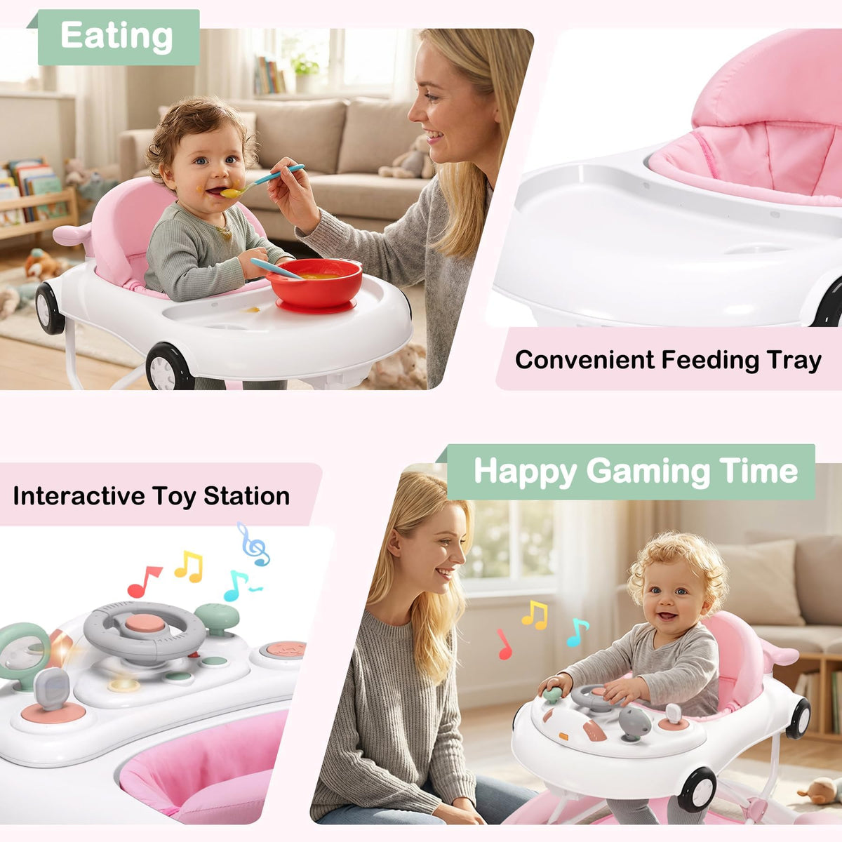 5-in-1 Convertible Baby Walker with Steering Wheel Music Activity Center F668