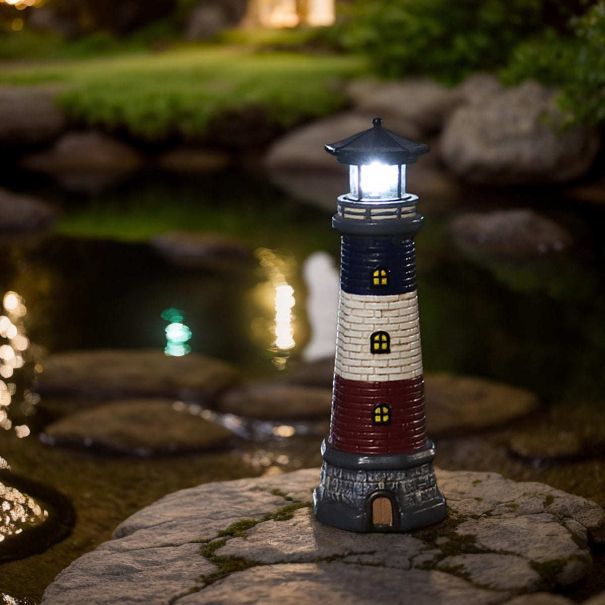 15" Tall Waterproof Resin Lighthouse Lamp with Rotating LED E72931