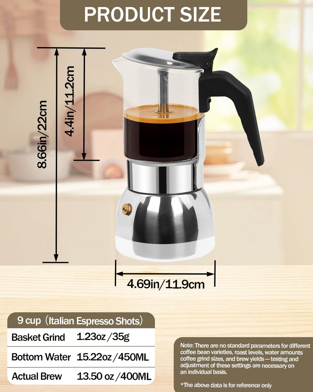9 Cup 15 oz Stovetop Espresso Moka Pot O34002