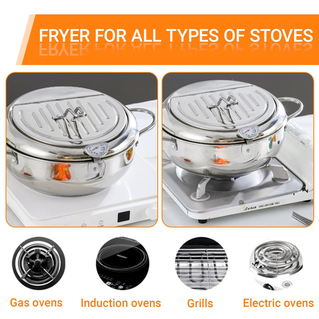 4.2L Stainless Steel Deep Fryer Pot with Thermometer W1326