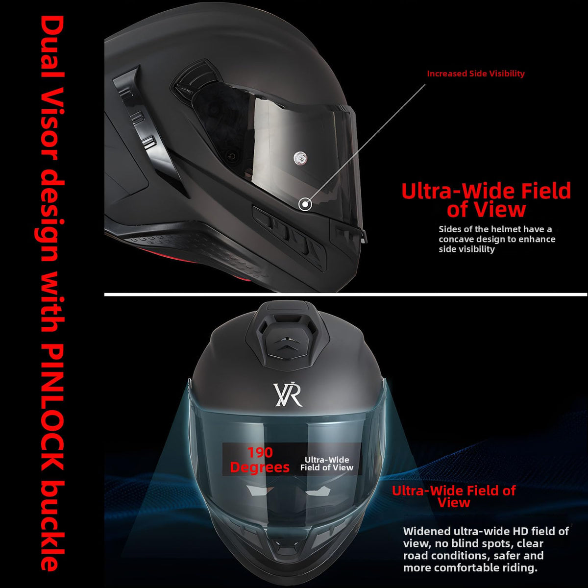 Full Face Motorcycle Helmet DOT Dual Sun Visor Y347232