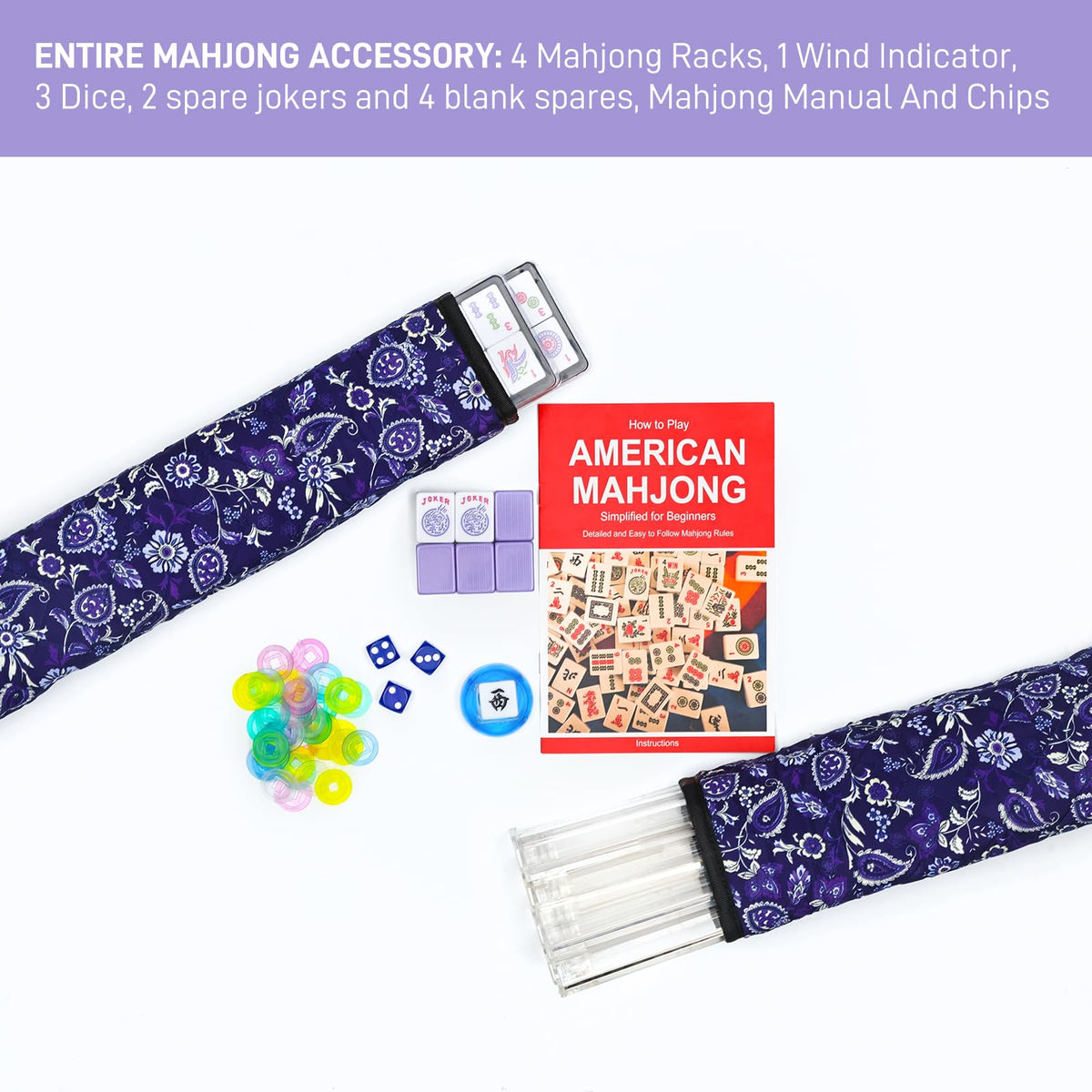 Purple 166 Tile Mahjong Set with Racks and Bag R11364