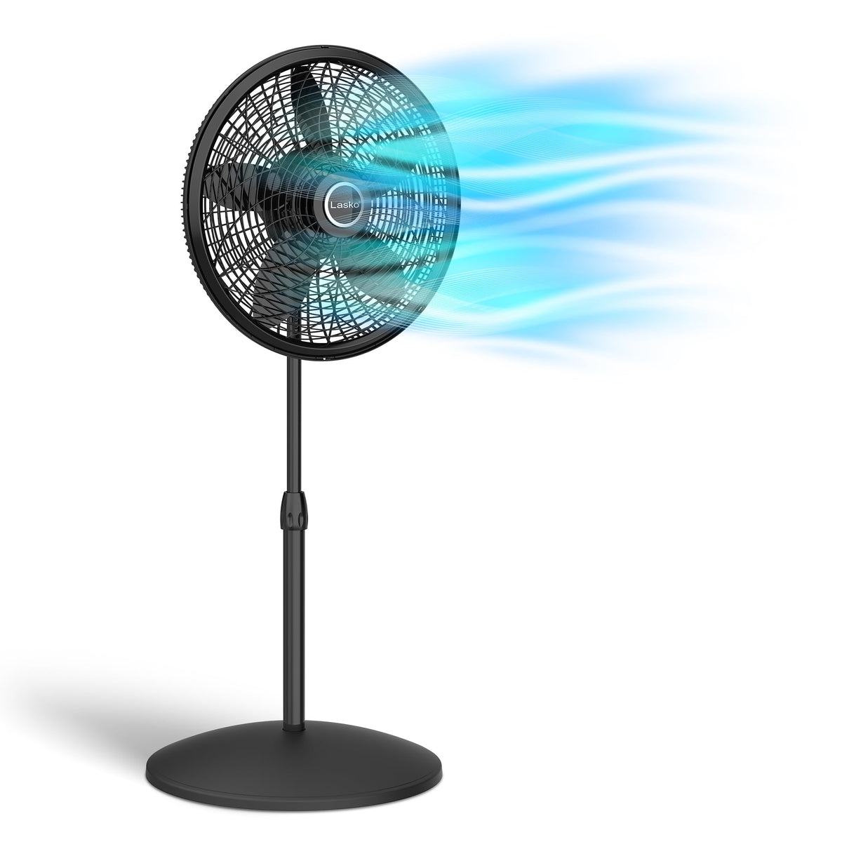 16" White Oscillating Pedestal Fan with Remote and 18" Black Adjustable Pedestal Fan E907813