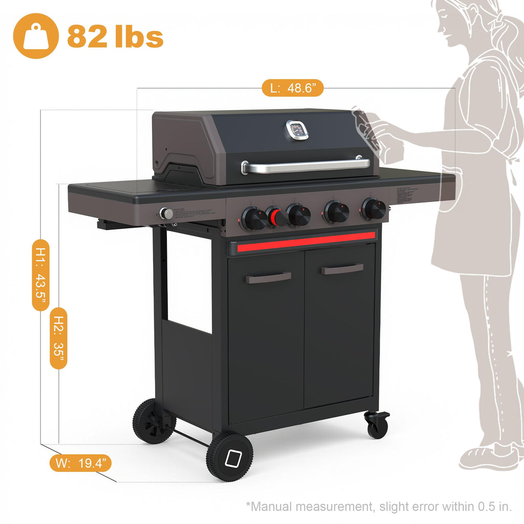 4 Burner Propane Gas Grill with Infrared Side Burner U11546