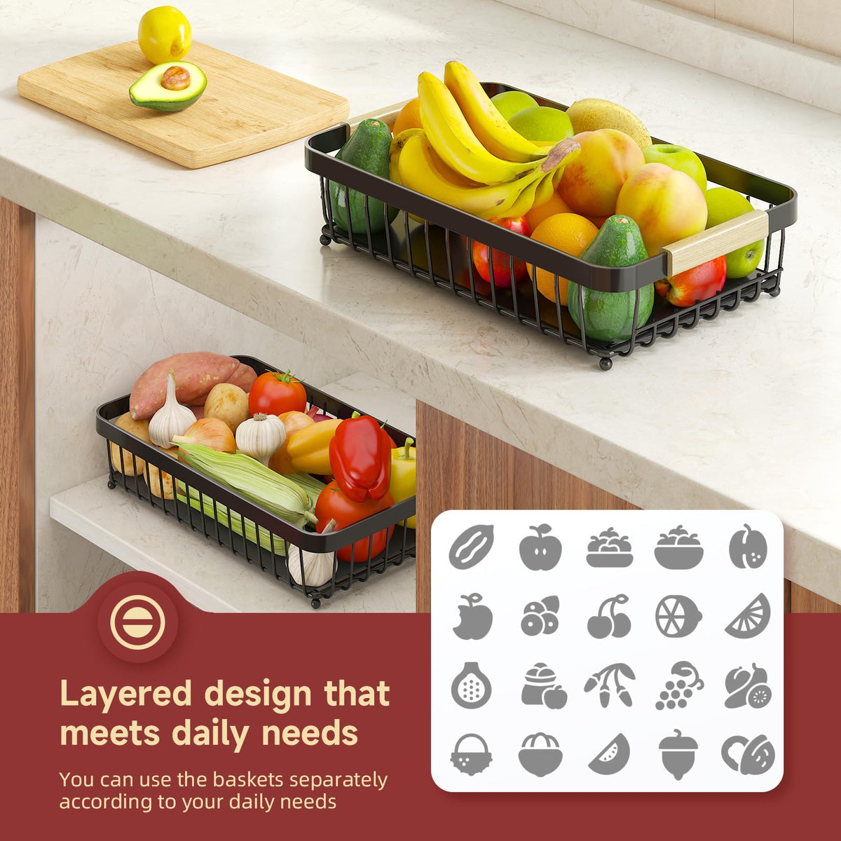 3-Tier Detachable Metal Fruit Basket V9766