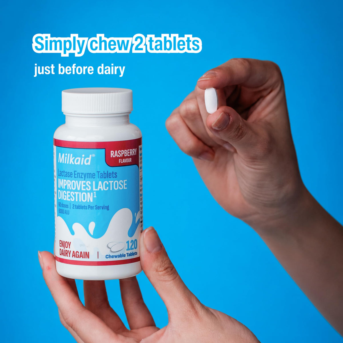 Chewable Lactase Enzyme Tablets 360 Tablets Raspberry E611