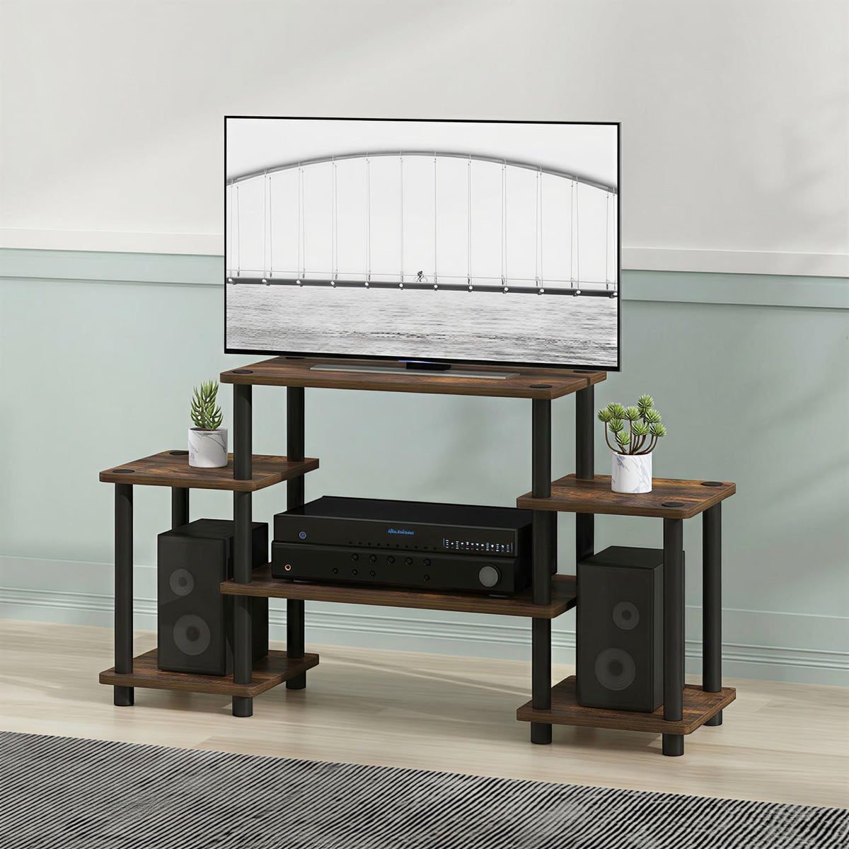 6-Shelf Toolless TV Stand with Raised Top for TV up to 50 Inch C307