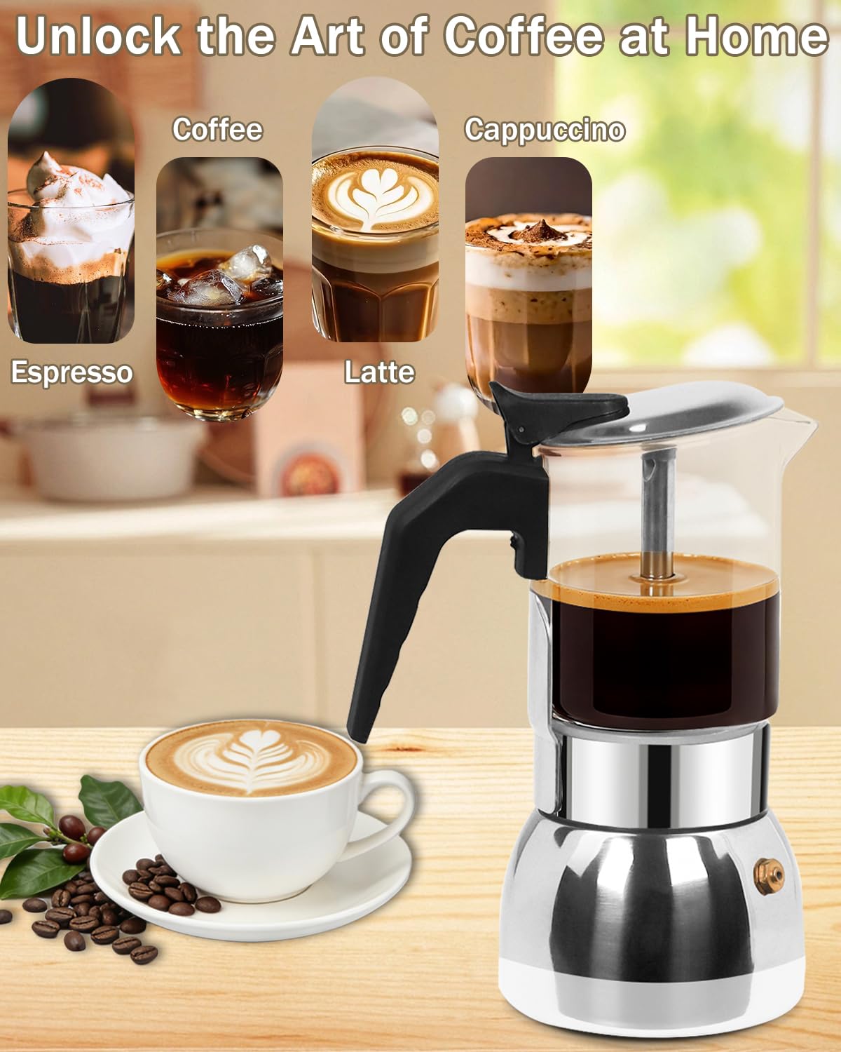 9 Cup 15 oz Stovetop Espresso Moka Pot O34002