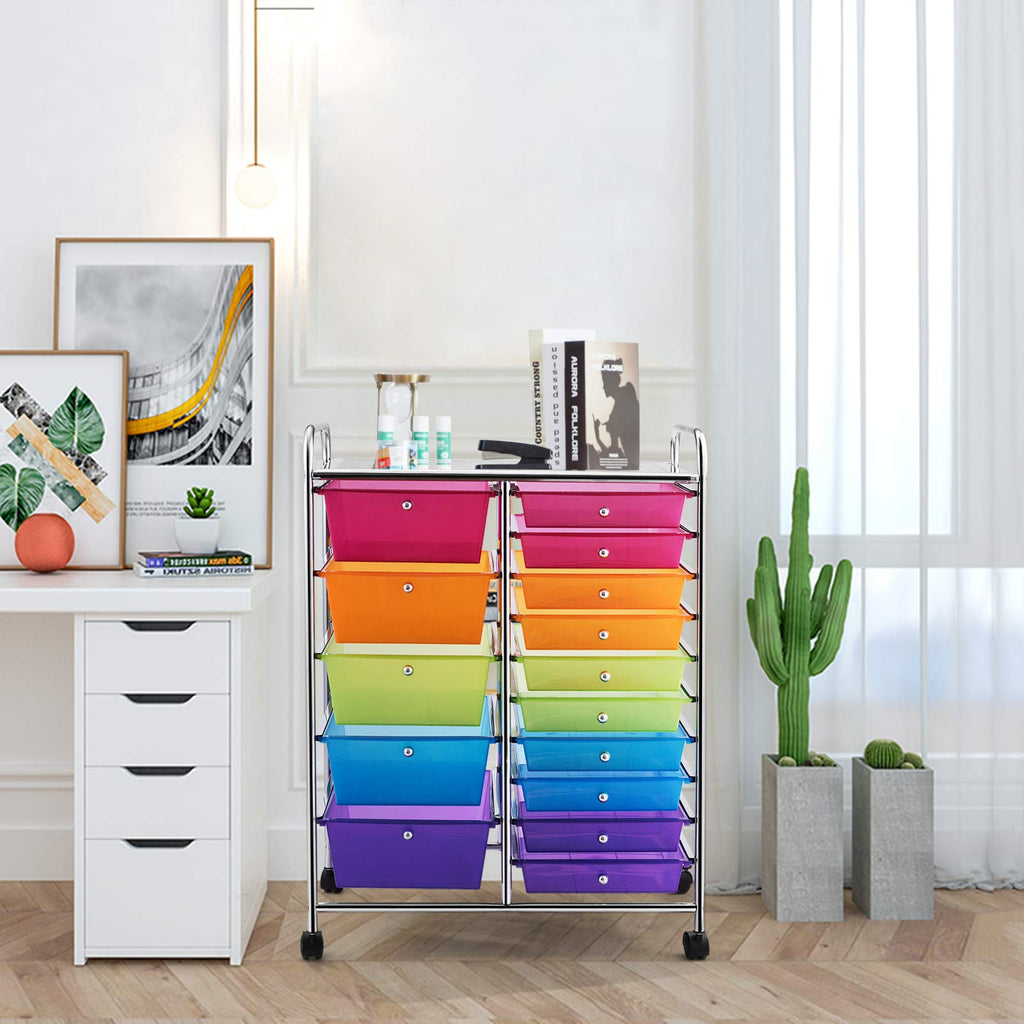 15 Drawer Rolling Storage Cart with Removable Drawers U6258