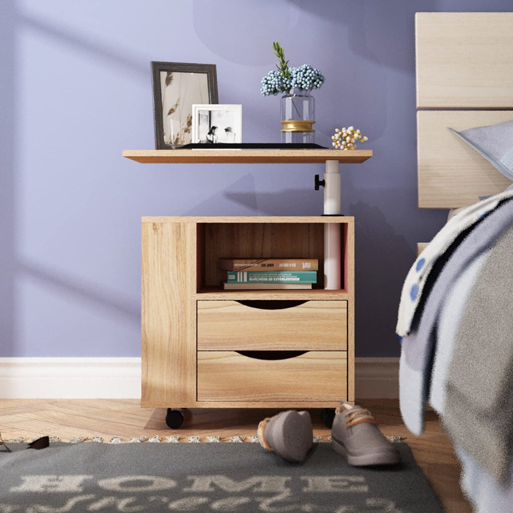 23.6in Rolling Nightstand with 2 Drawers and Shelf Oak G5968