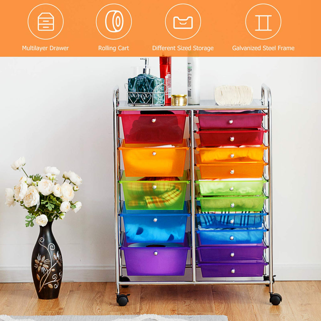 15 Drawer Rolling Storage Cart with Removable Drawers U6258