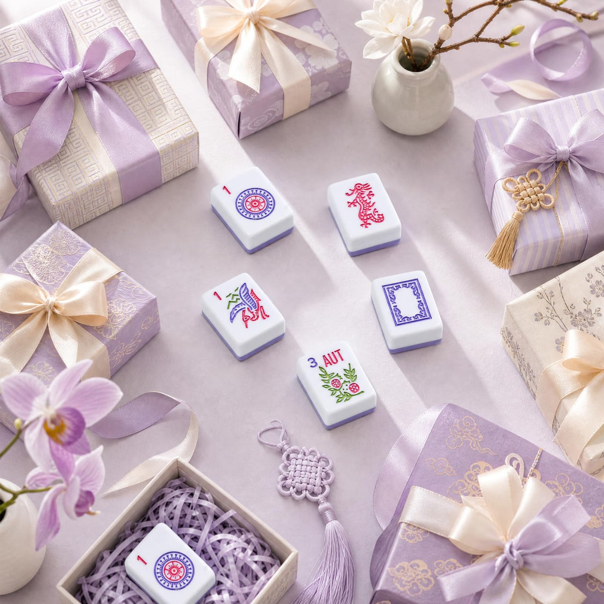 Purple 166 Tile Mahjong Set with Racks and Bag R11364