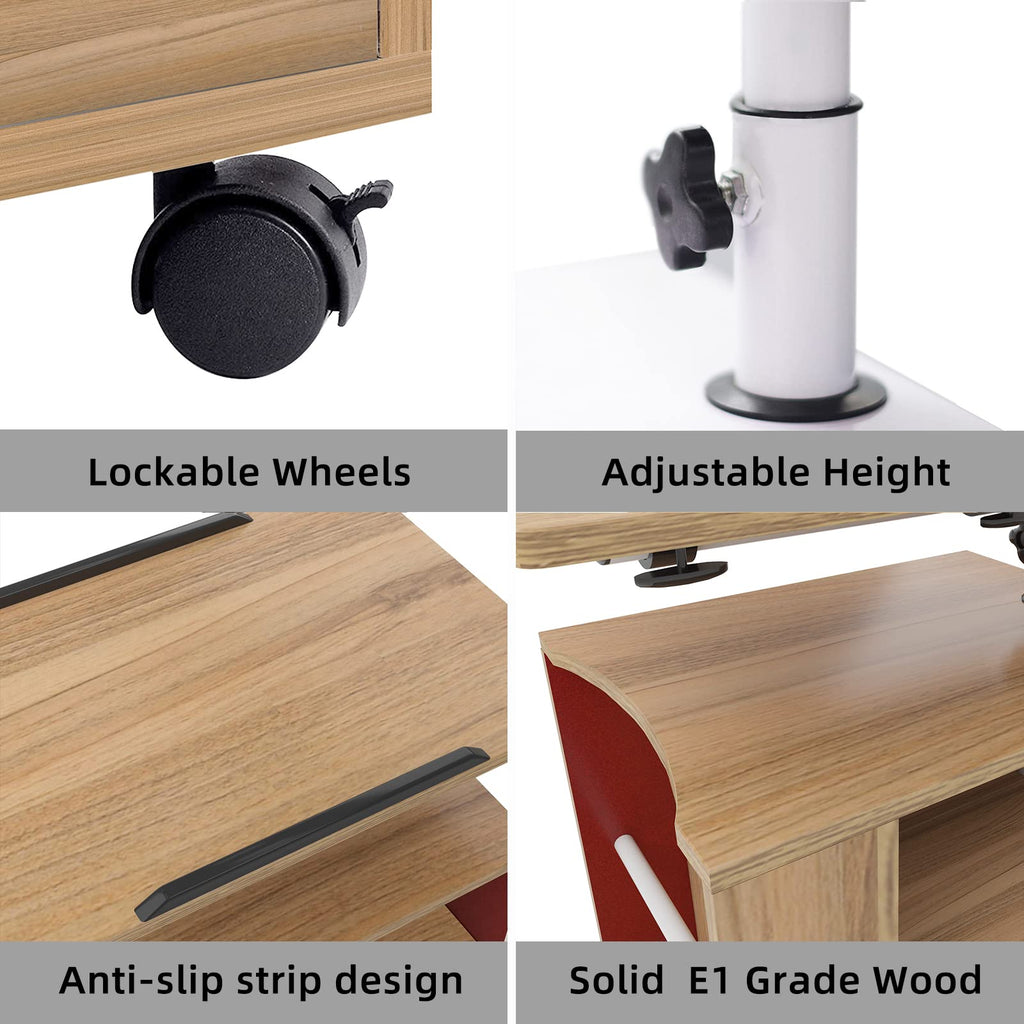 23.6in Rolling Nightstand with 2 Drawers and Shelf Oak G5968