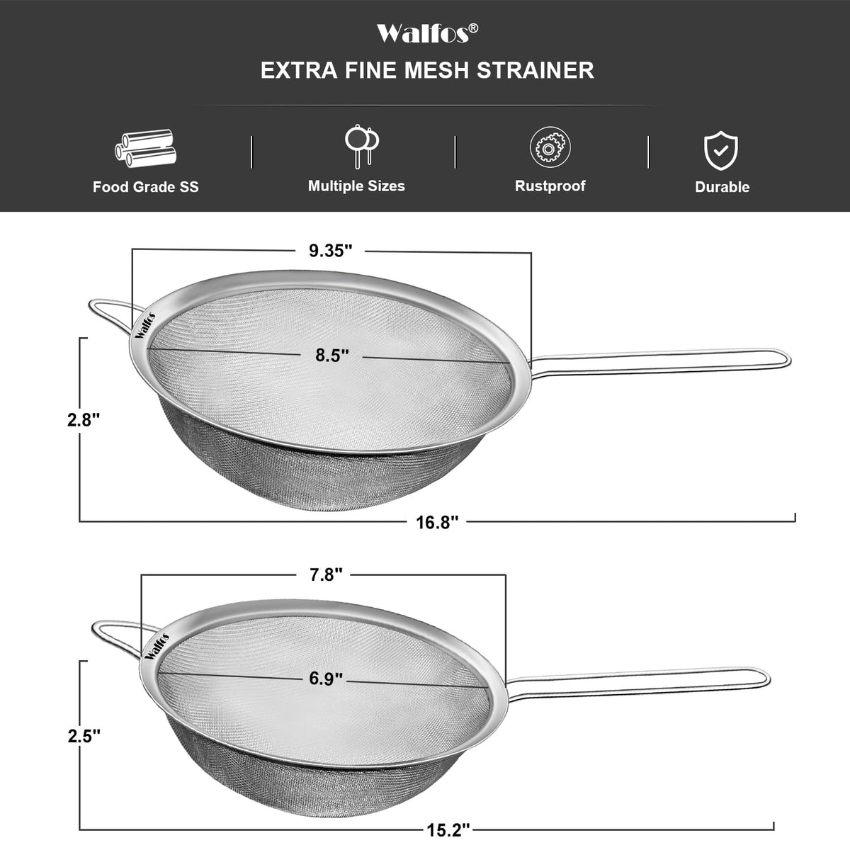 Large Fine Mesh Stainless Steel Strainer Set of 2 L30656