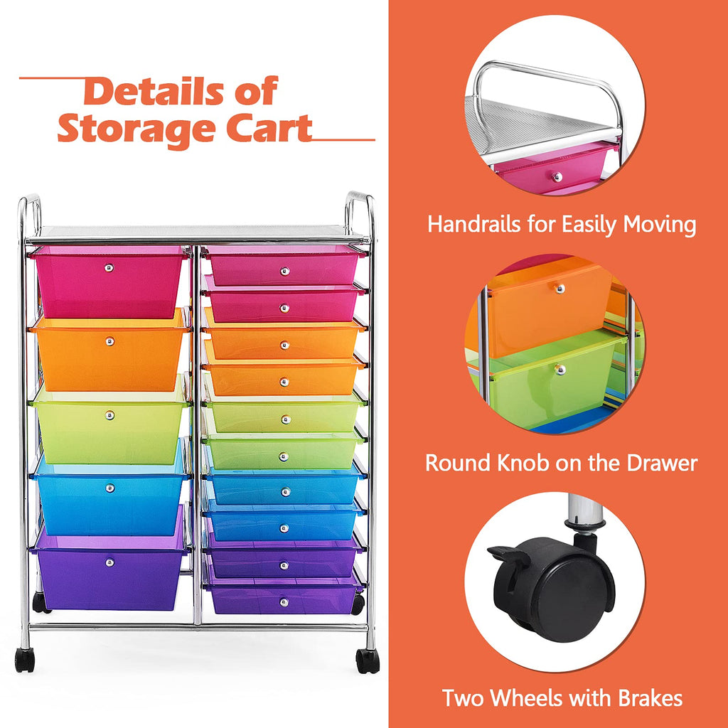 15 Drawer Rolling Storage Cart with Removable Drawers U6258