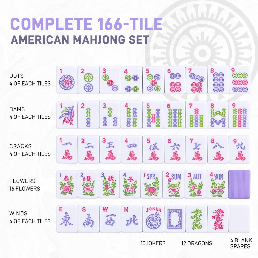 Purple 166 Tile Mahjong Set with Racks and Bag R11364