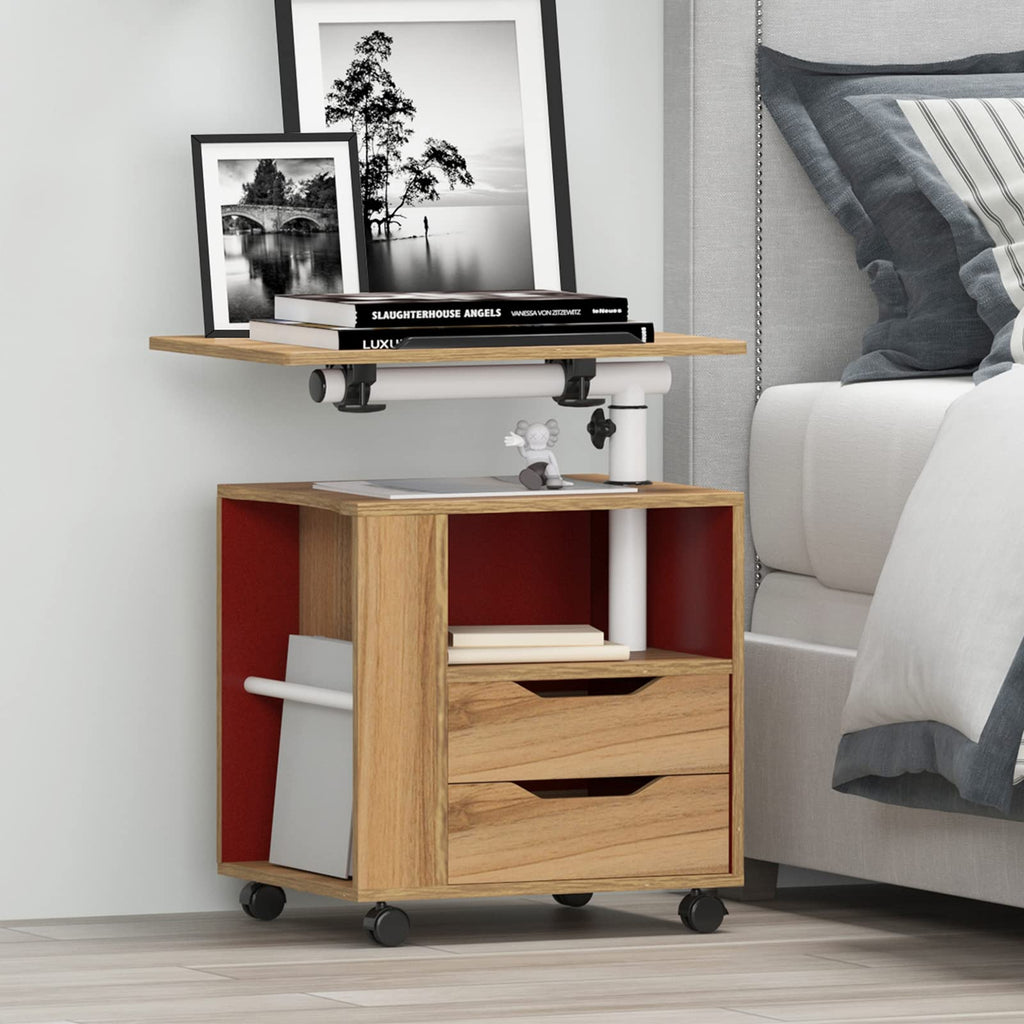 23.6in Rolling Nightstand with 2 Drawers and Shelf Oak G5968