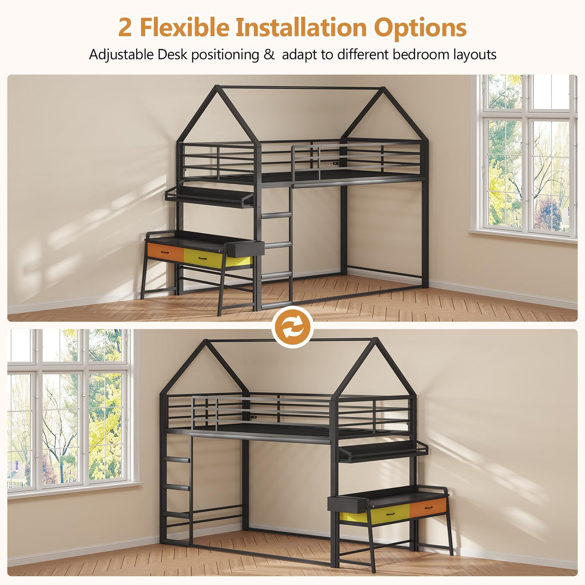 Twin Over Twin Bunk Bed with Desk and Drawers H97976