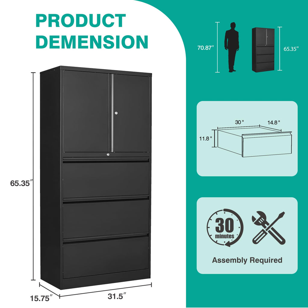 Black 3 Drawer Metal File Cabinet with Lock and Shelf G500