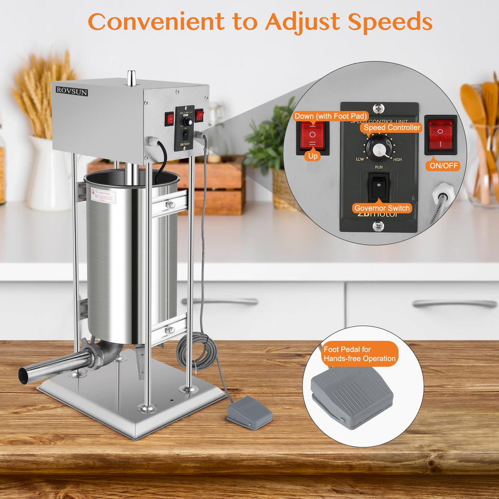 15L Electric Stainless Steel Sausage Stuffer with 5 Stuffing Tubes R746648