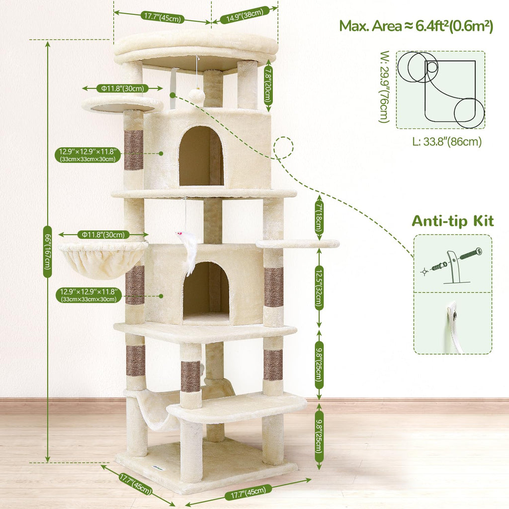 Beige 66inch Corner Cat Tree Tower C5081