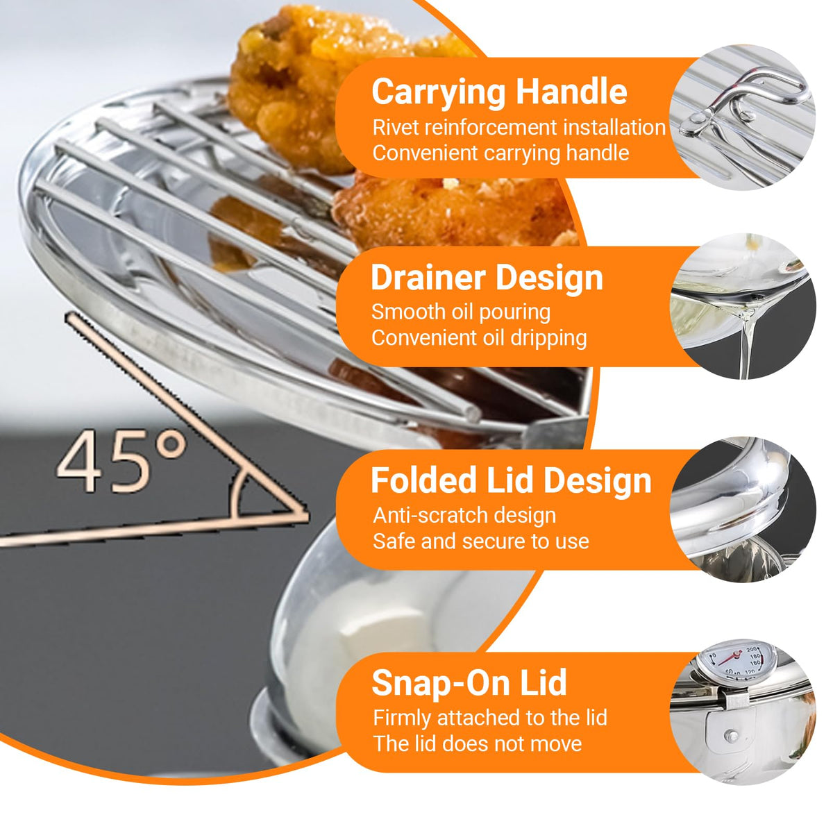 4.2L Stainless Steel Deep Fryer Pot with Thermometer W1326