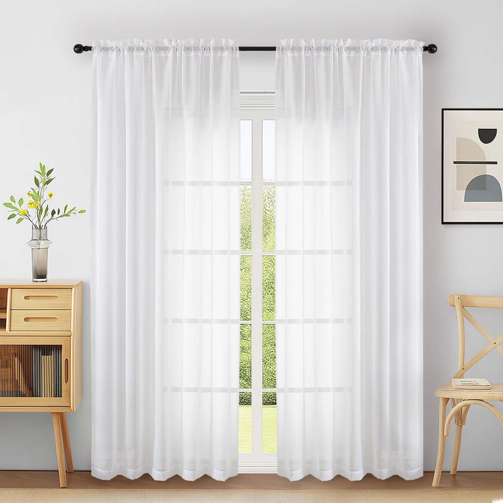 Extra Wide Sheer White Curtains 84 Inches Long 2 Panels D19915
