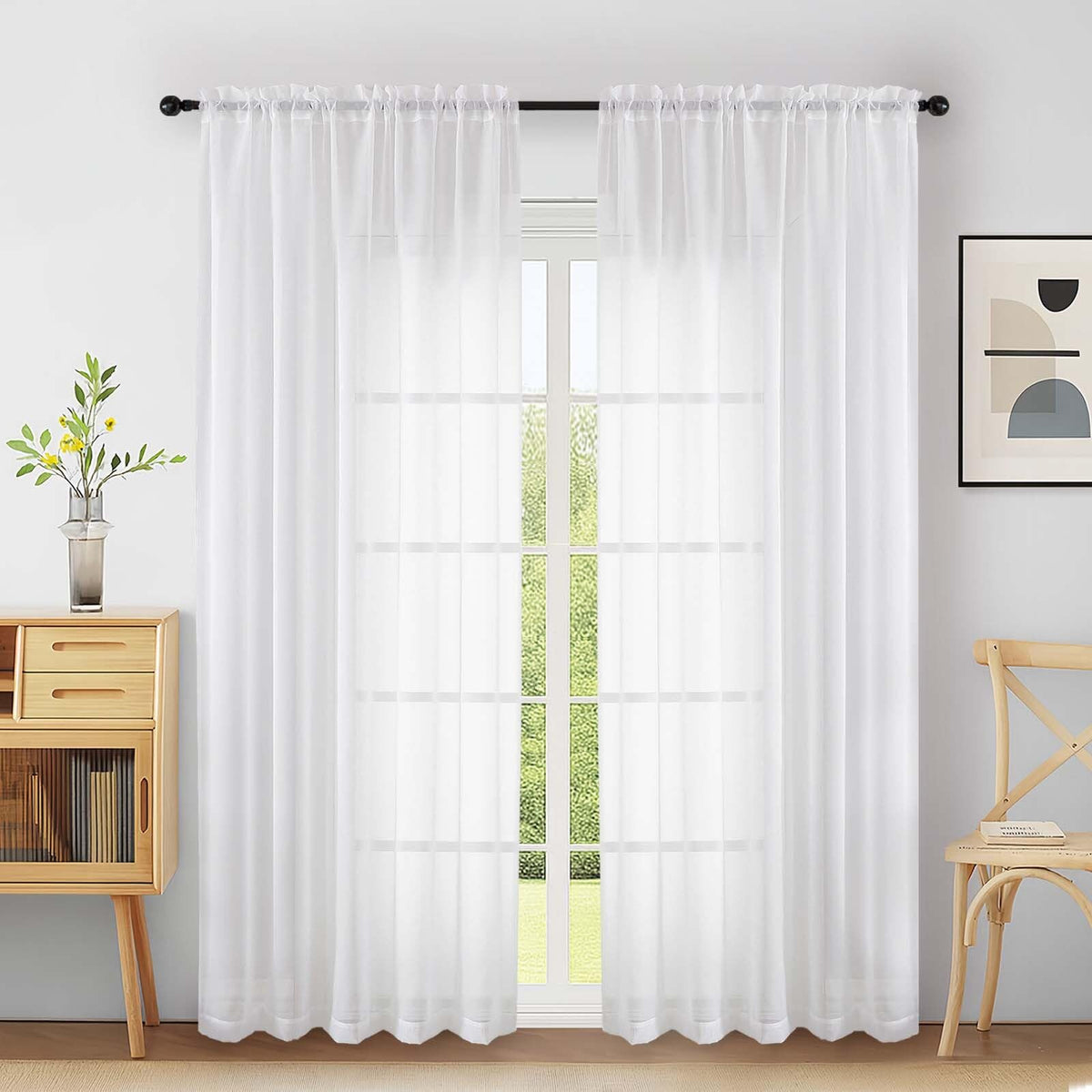 Extra Wide Sheer White Curtains 84 Inches Long 2 Panels D19915