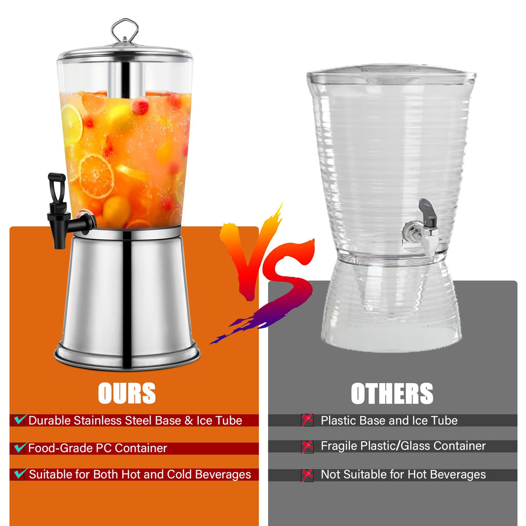 2 Gallons Stainless Steel Beverage Dispenser with Stand and Spigot B277