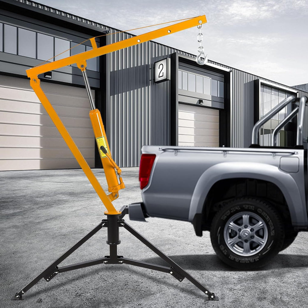 Hydraulic Hitch Mounted Pickup Truck Crane, 1000 Lbs Capacity, 360° Swivel, Yellow D164362