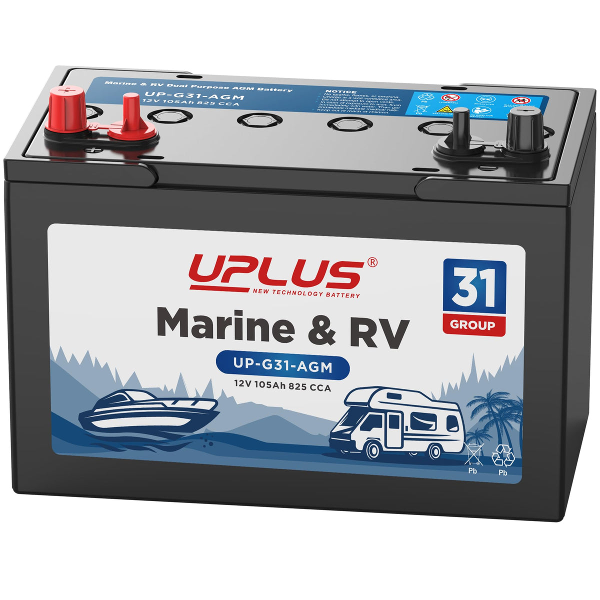 12V 105Ah 825CCA Dual Purpose AGM Marine Battery L580
