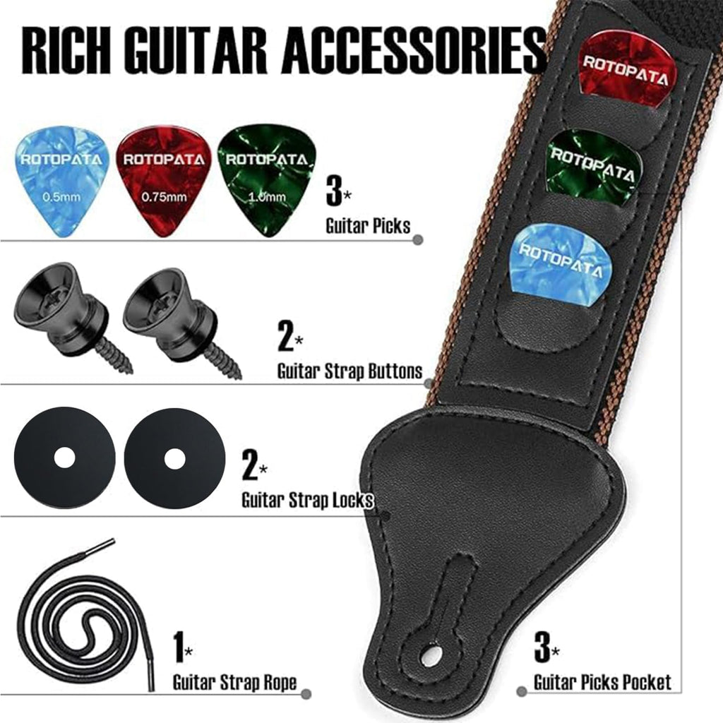 Black Adjustable Guitar Strap Kit with Locks and Picks P503