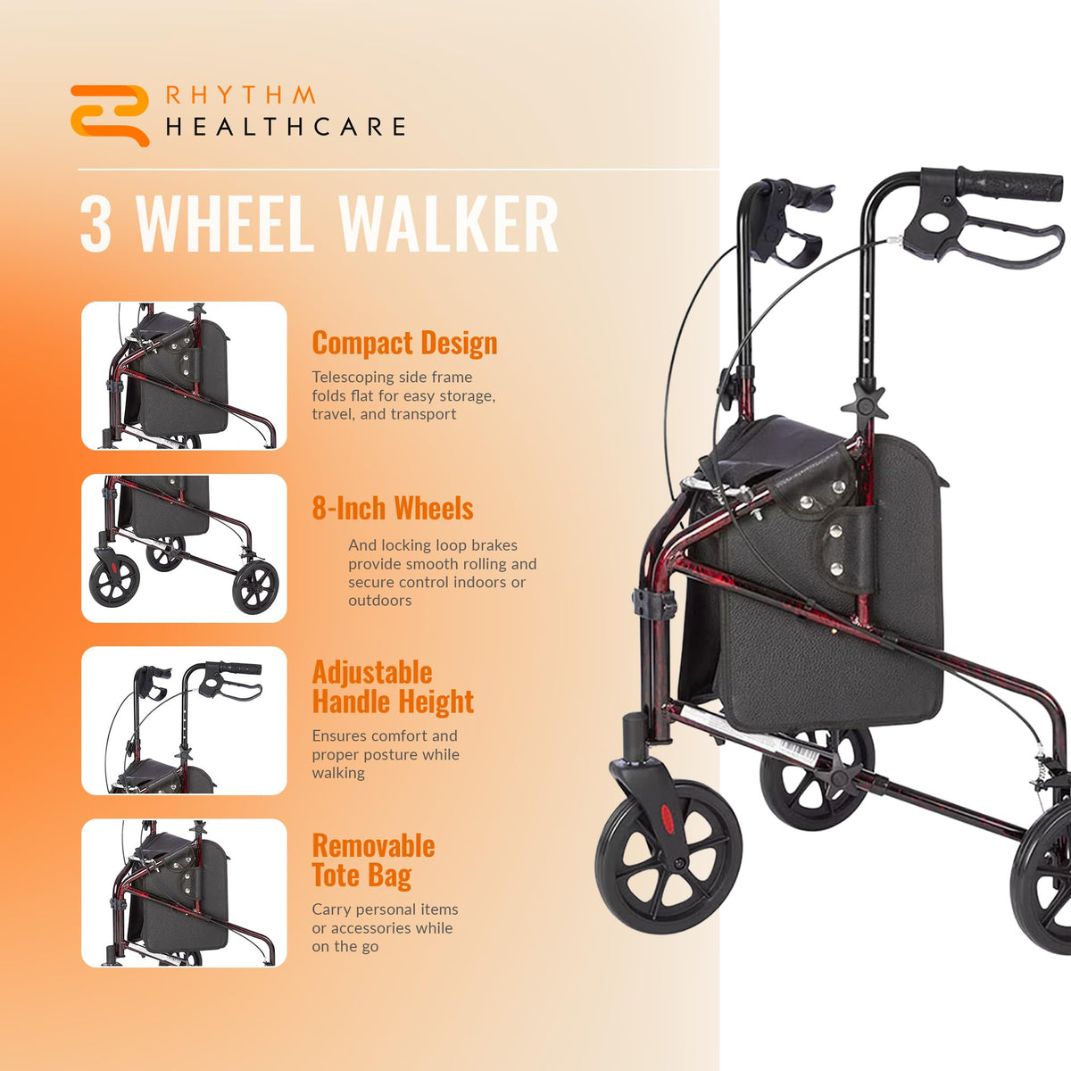3-Wheel Rollator Walker W5229