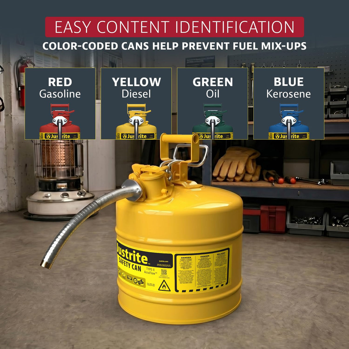 Yellow Galvanized Steel Diesel Fuel Can H386863