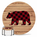 Red Black Plaid Bear Ceramic Coasters Set of 6 with Holder Y653699