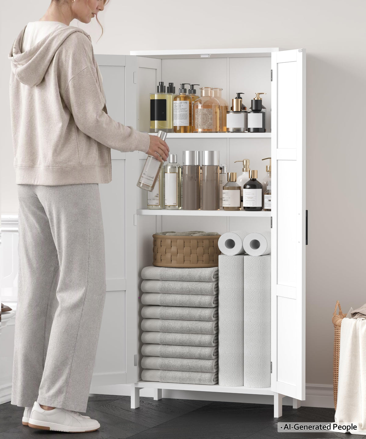 51.2"H Tall White 2 Doors Bathroom Cabinet M95138